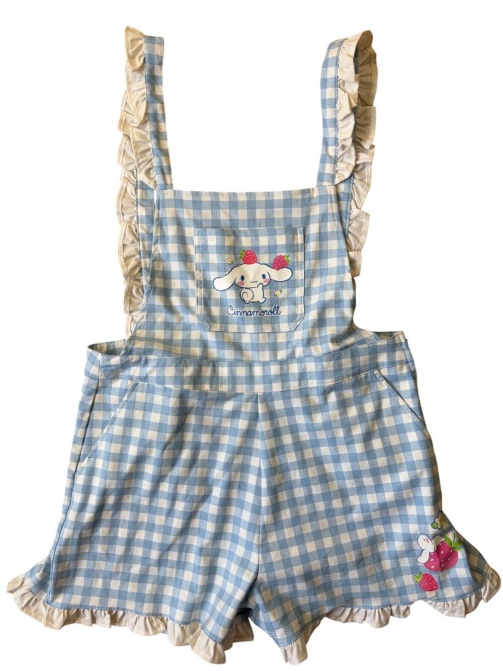 Cinnamoroll Sanrio Gingham Strawberry Ruffle Shortalls Womens XL Kawaii Picnic